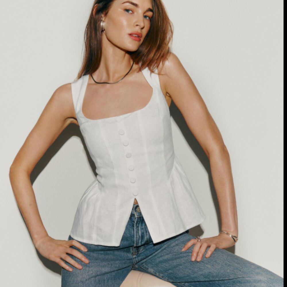 Reformation White Linen Evie Top